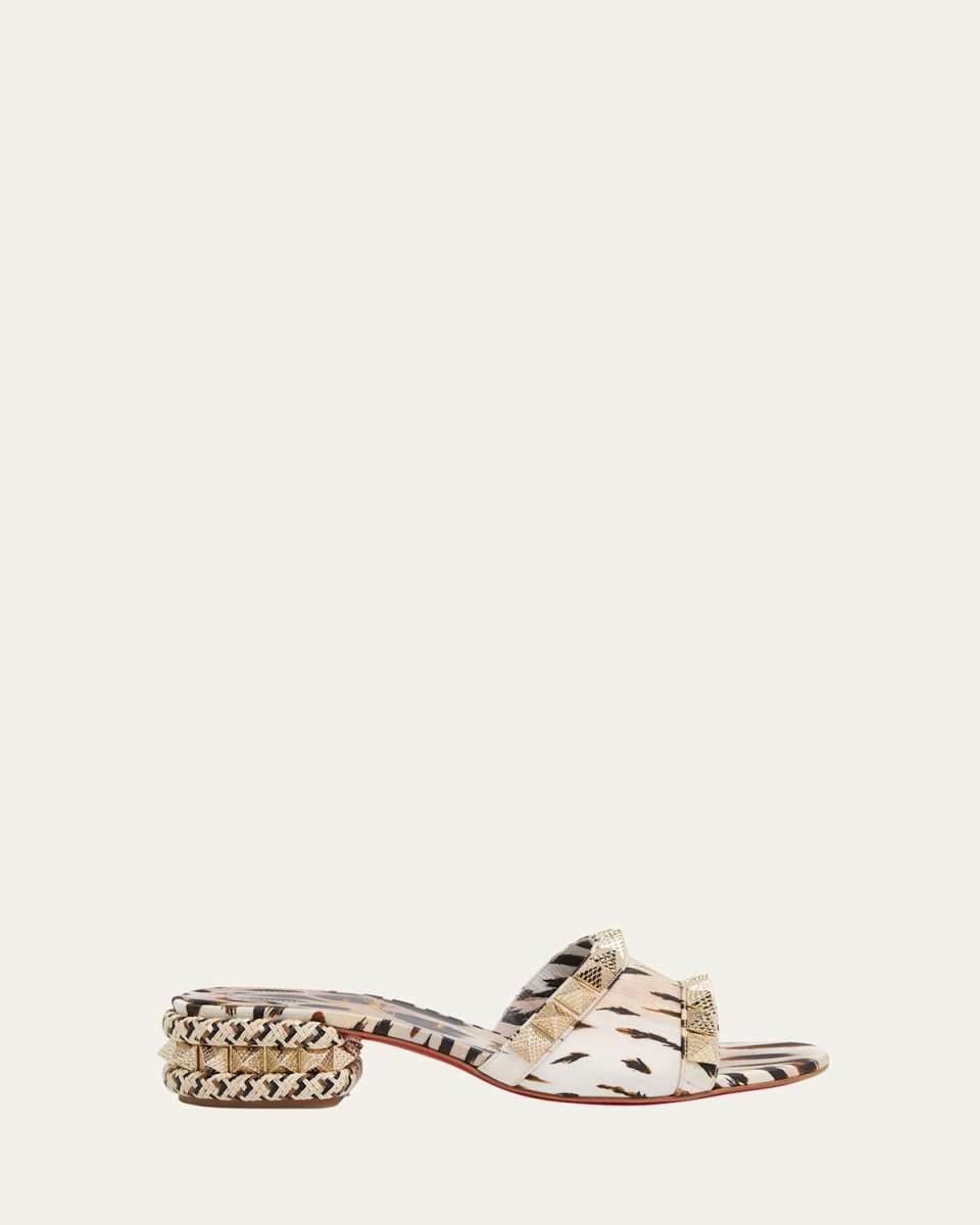 Pyramule Studded Leopard Block-Heel Mules